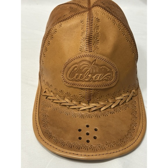 Handmade Cuban Leather Baseball Cap Hat Souvenir Tooled Embossed Adjustable - Picture 8 of 14
